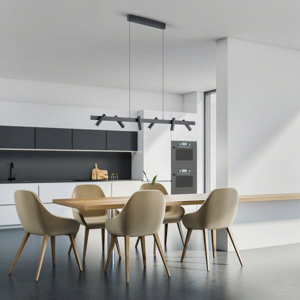 Helestra Coni lampă suspendată LED 6 spoturi negru, reglabil, Negru, Camera de zi / sufragerie, Aluminiu, Modern
