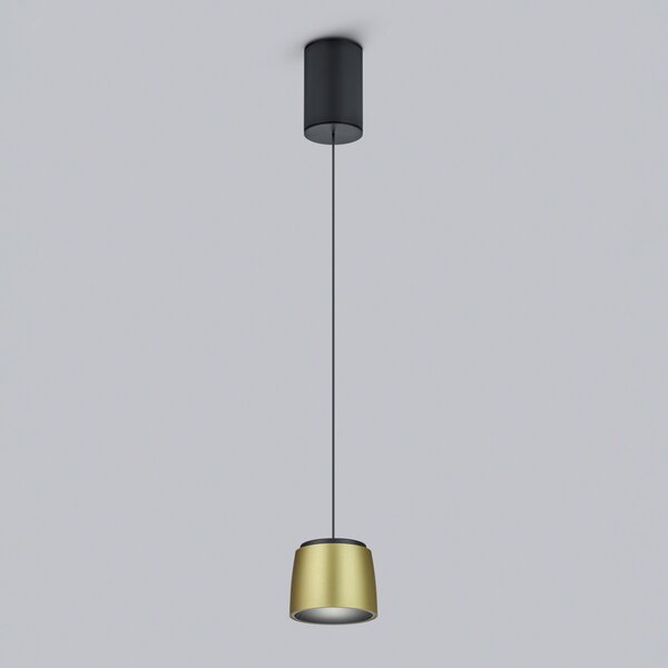 Helestra Ove lampă suspendată LED Ø9,5cm aur-negru, reglabil, Auriu / Alamă, Camera de zi / sufragerie, Aluminiu, Modern