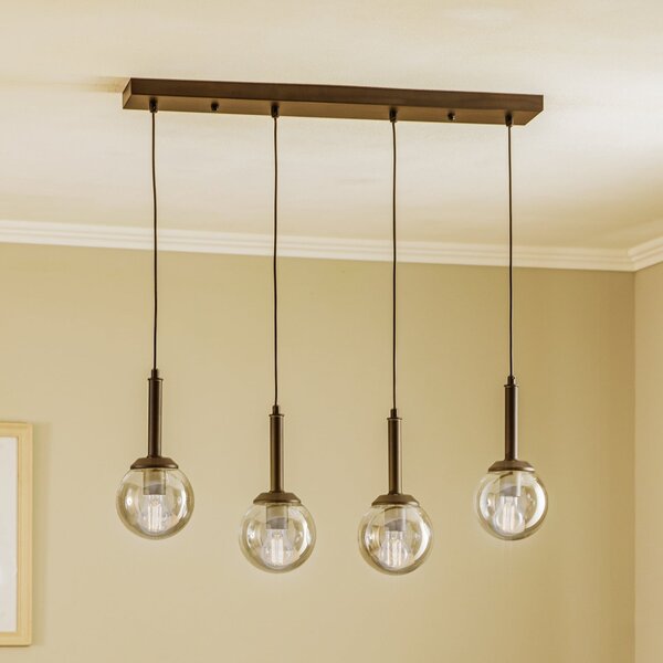 Avonni Lampă suspendată AV-7002-1781-4Y-BSY cu 4 becuri lungă, reglabil, Negru, Camera de zi / sufragerie, Sticlă