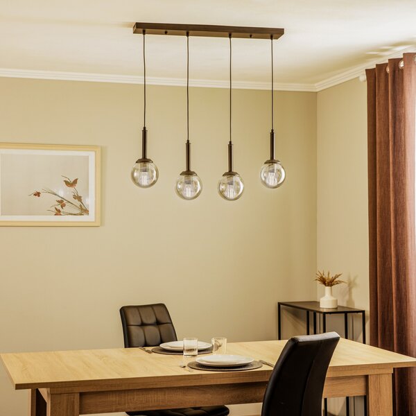 Avonni Lampă suspendată AV-7002-1781-4Y-BSY cu 4 becuri lungă, reglabil, Negru, Camera de zi / sufragerie, Sticlă