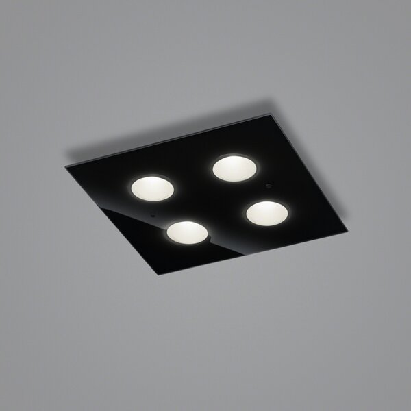 Helestra Nomi plafonieră LED 38x38 cm dim negru, reglabil, Negru, Camera de zi / sufragerie, Metal, Modern, Plafon cu flacără multiplă