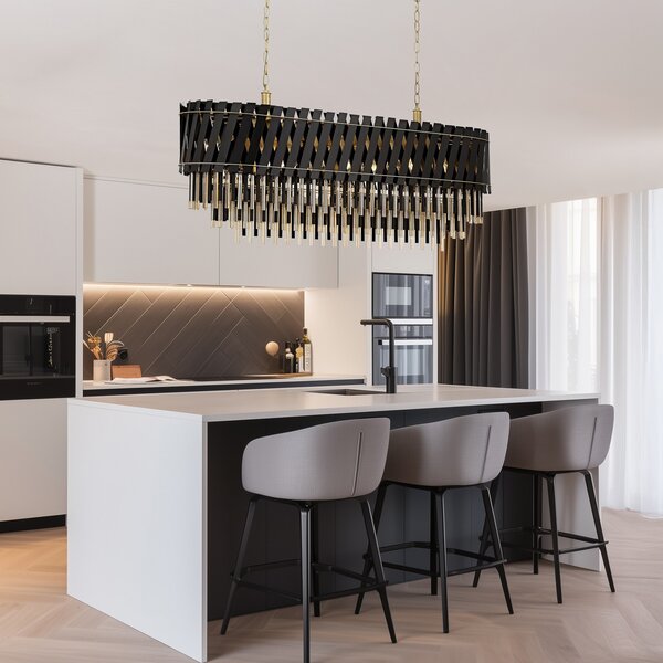 Avonni Lampă suspendată AV-1865-120x40BSY în formă ovală, reglabil, Negru, Camera de zi / sufragerie, Metal