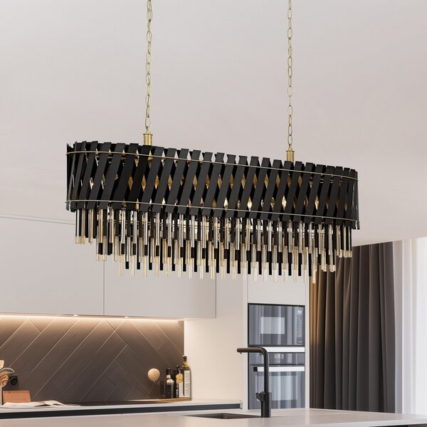 Avonni Lampă suspendată AV-1865-120x40BSY în formă ovală, reglabil, Negru, Camera de zi / sufragerie, Metal