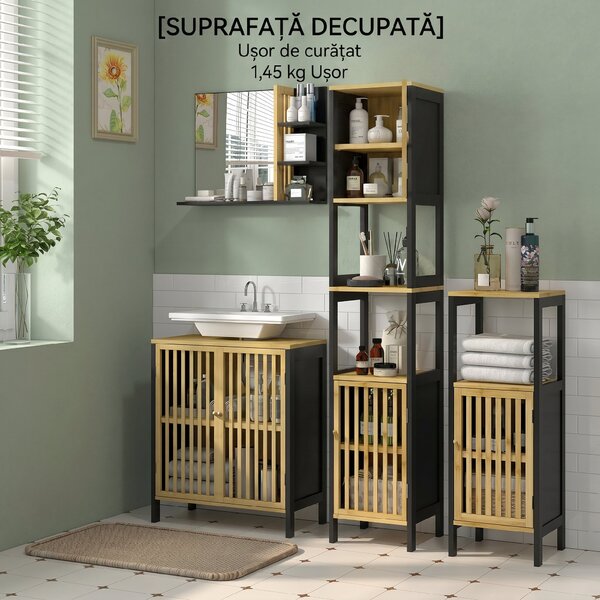 HOMCOM Oglindă de Baie cu Poliță, Oglindă Montată pe Perete, Oglindă cu 4 Rafturi de Depozitare pentru Machiaj, 45x15x58.5 cm, Negru | Aosom Romania