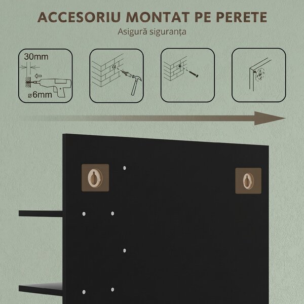 HOMCOM Oglindă de Baie cu Poliță, Oglindă Montată pe Perete, Oglindă cu 4 Rafturi de Depozitare pentru Machiaj, 45x15x58.5 cm, Negru | Aosom Romania