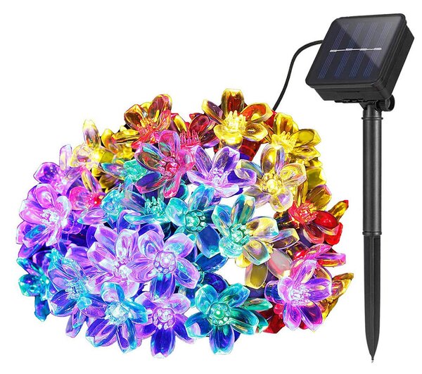 Instalatie solara 50 LED, flori multicolor, ghirlanda luminoasa