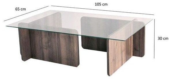 Masuta cafea Escape, transparent/nuc, sticla securizata/PAL melaminat