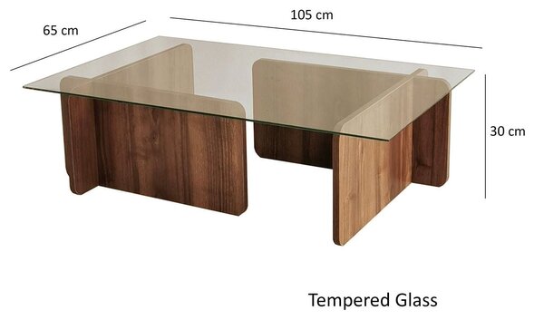 Masuta cafea Escape, transparent/nuc, sticla securizata/PAL melaminat