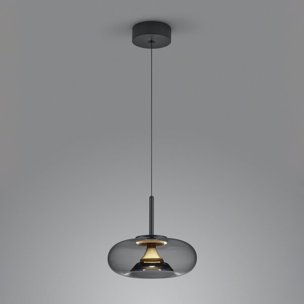 Helestra Sica lampă suspendată negru/auriu/gri fum, reglabil, Negru, Camera de zi / sufragerie, Aluminiu, Modern