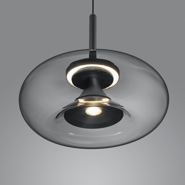 Helestra Sica lampă suspendată LED negru/gri fum, reglabil, Negru, Camera de zi / sufragerie, Aluminiu, Modern