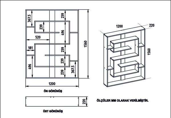 Biblioteca ESTEBAN, negru, PAL melaminat, 120x22x156 cm