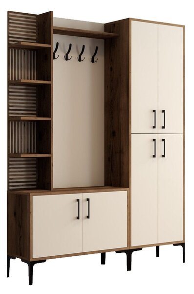 Mobilier hol cu pantofar VIYANA DA, crem/nuc, PAL melaminat/metal, 150