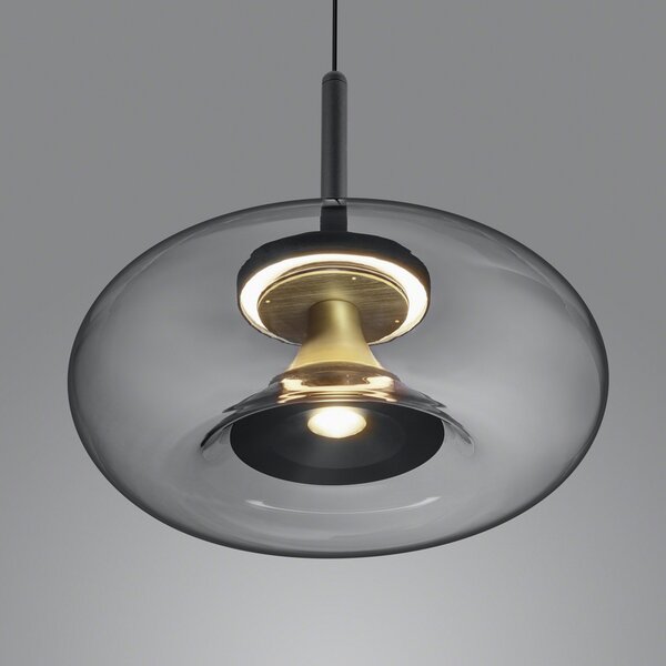 Helestra Sica lampă suspendată negru/auriu/gri fum, reglabil, Negru, Camera de zi / sufragerie, Aluminiu, Modern