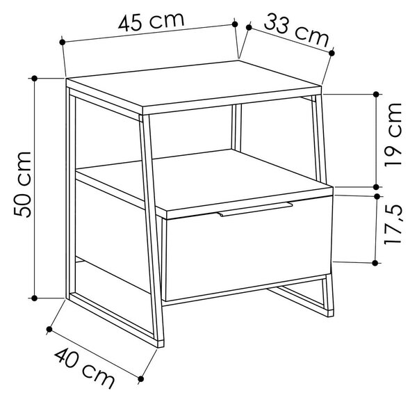 Noptiera, bej/negru, PAL melaminat/metal, 45x40x50 cm