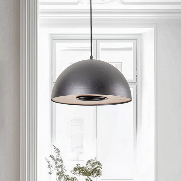 Luminex Lampă suspendată Drew în negru cu decor din lemn, reglabil, Negru, Camera de zi / sufragerie, Metal, Modern