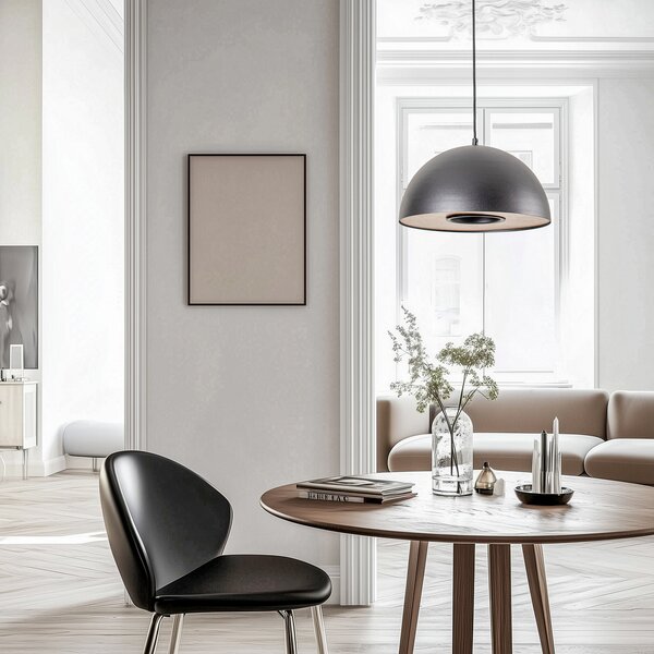 Luminex Lampă suspendată Drew în negru cu decor din lemn, reglabil, Negru, Camera de zi / sufragerie, Metal, Modern