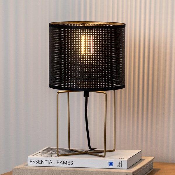 Luminex Lampa de masă Kamil cu abajur din metal perforat, Negru, Camera de zi / sufragerie, Metal, Modern