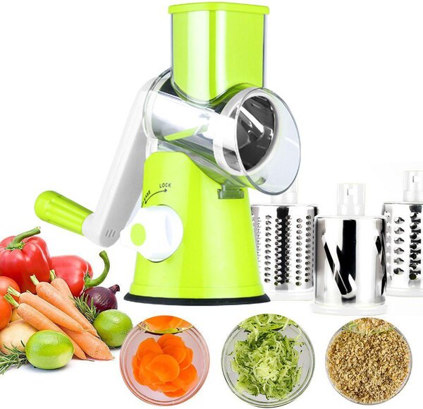 Razatoare manuala pentru legume Tabletop Drum Grater, 3 lame interschimbabile