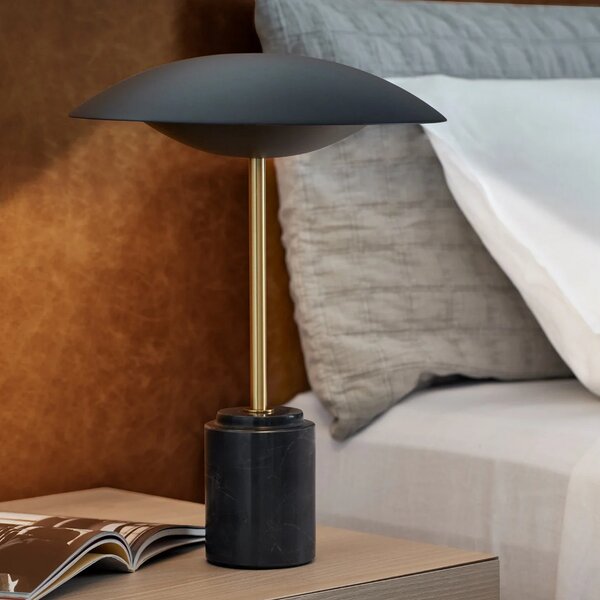 Beacon Lighting Lampă de masă Loft, negru, înălțime 42 cm, bază din marmură, Negru, Camera de zi / sufragerie, Piatră