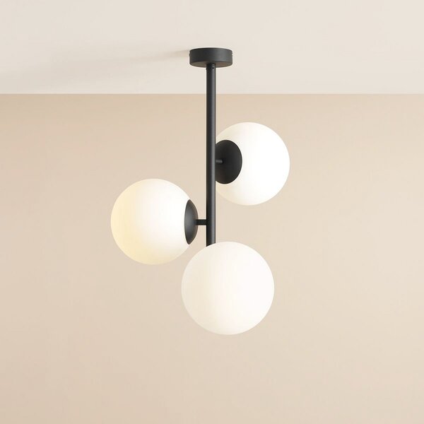 ALDEX Plafonieră Dione, opal/negru, 3 lumini, reglabil, Negru, Camera de zi / sufragerie, Sticlă, Modern, glob