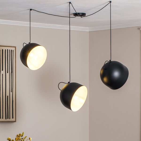 ALDEX Lampă suspendată Pepe, neagră, cu 3 becuri, reglabil, Negru, Camera de zi / sufragerie, Metal, Modern