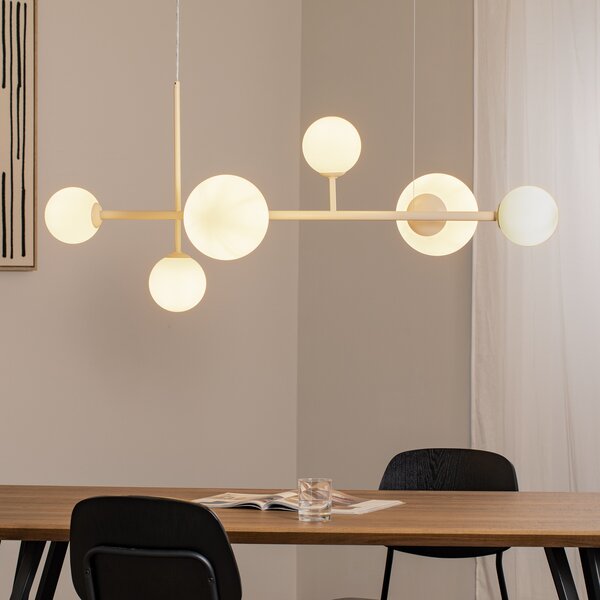 ALDEX Lampă suspendată Dione, opal/crem, 6 becuri, reglabil, Bej, Camera de zi / sufragerie, Sticlă, Modern, glob