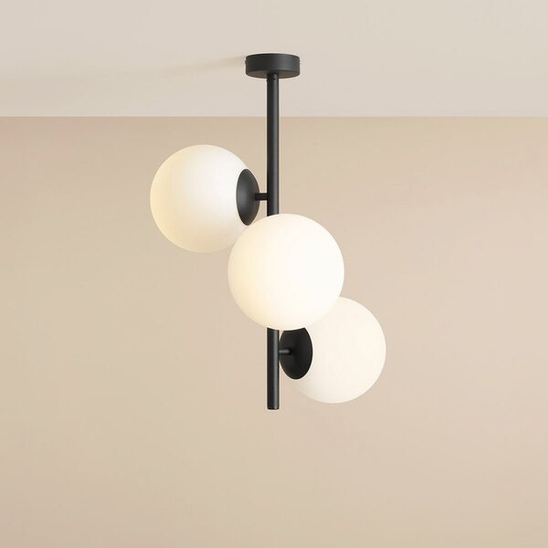ALDEX Plafonieră Dione, opal/negru, 3 lumini, reglabil, Negru, Camera de zi / sufragerie, Sticlă, Modern, glob