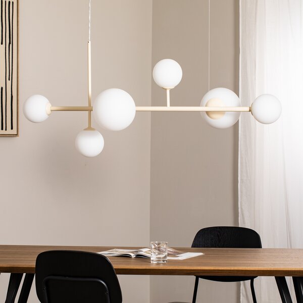 ALDEX Lampă suspendată Dione, opal/crem, 6 becuri, reglabil, Bej, Camera de zi / sufragerie, Sticlă, Modern, glob