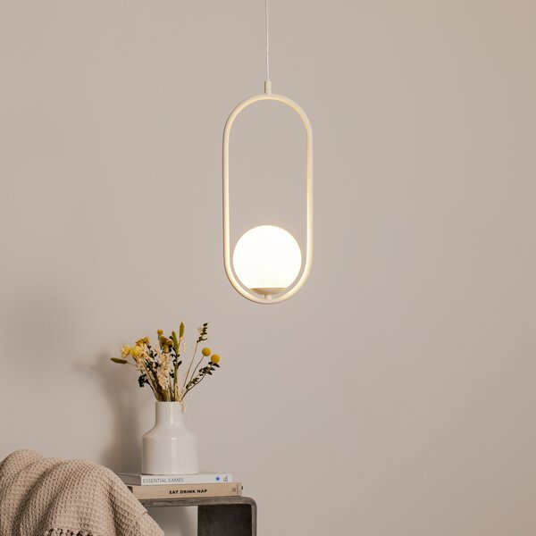 ALDEX Dione lampă suspendată, opal/crem, 1 bec, reglabil, Bej, Camera de zi / sufragerie, Sticlă, Modern, glob