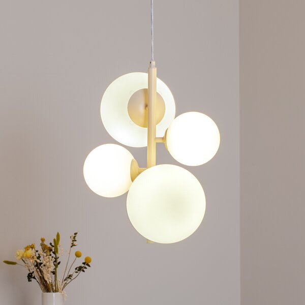 ALDEX Lampă suspendată Dione, opal/crem, 4 becuri, reglabil, Bej, Camera de zi / sufragerie, Sticlă, Modern, glob