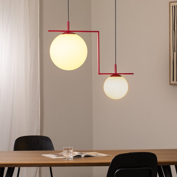 ALDEX Lampă suspendată Zac, opal/roșu vin, 2 becuri, reglabil, Roșu, Camera de zi / sufragerie, Sticlă, Modern, glob