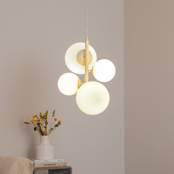 ALDEX Lampă suspendată Dione, opal/crem, 4 becuri, reglabil, Bej, Camera de zi / sufragerie, Sticlă, Modern, glob