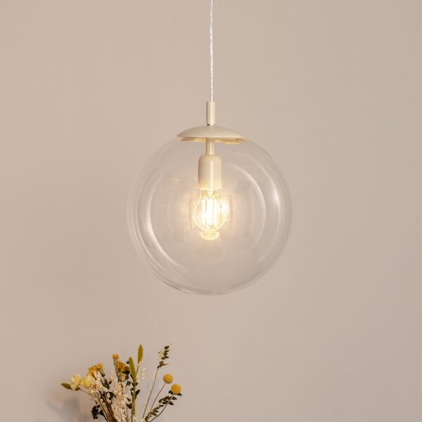ALDEX Lampă suspendată Dione, 1 bec, transparent/crem, reglabil, Transparent, Camera de zi / sufragerie, Sticlă, Modern, glob