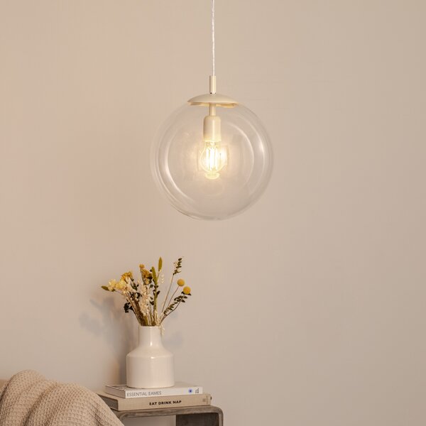 ALDEX Lampă suspendată Dione, 1 bec, transparent/crem, reglabil, Transparent, Camera de zi / sufragerie, Sticlă, Modern, glob