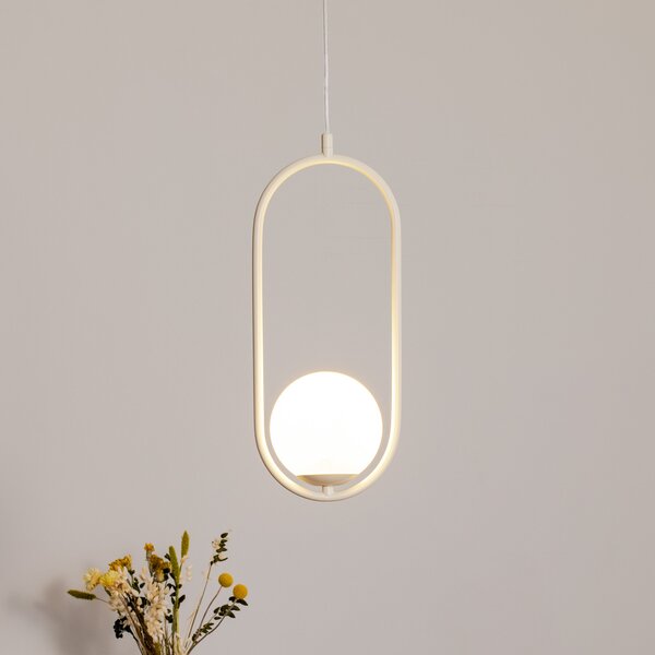 ALDEX Dione lampă suspendată, opal/crem, 1 bec, reglabil, Bej, Camera de zi / sufragerie, Sticlă, Modern, glob