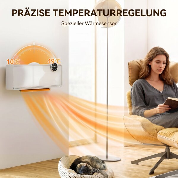 HOMCOM Încălzitor Electric 2000W de Perete cu 3 Moduri, Temperatura Reglabilă, Timer și Telecomandă, Alb | Aosom Romania