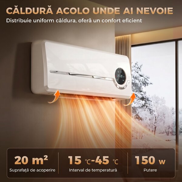 HOMCOM Încălzitor Electric 2000W de Perete cu 3 Moduri, Timer, Telecomandă și Blocare Copii | Aosom Romania