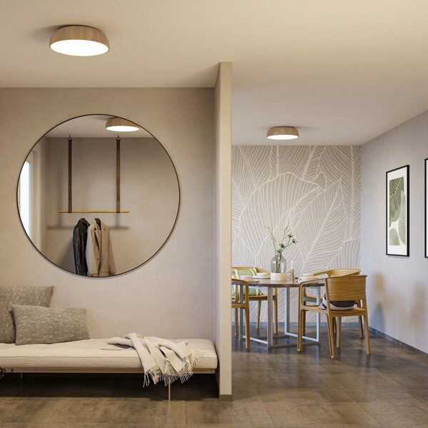 Paulmann Oka Plafonieră LED IP44 CCT aspect lemn, Lemn, Baie, Plastic, Modern