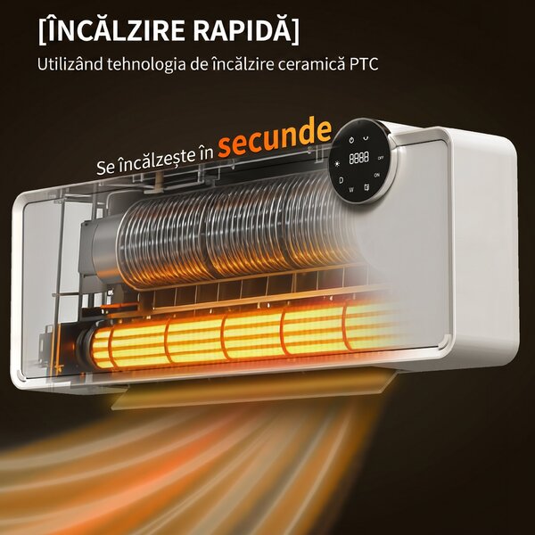 HOMCOM Încălzitor Electric 2000W de Perete cu 3 Moduri, Temperatura Reglabilă, Timer și Telecomandă, Alb | Aosom Romania
