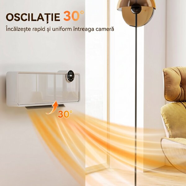 HOMCOM Încălzitor Electric 2000W de Perete cu 3 Moduri, Temperatura Reglabilă, Timer și Telecomandă, Alb | Aosom Romania