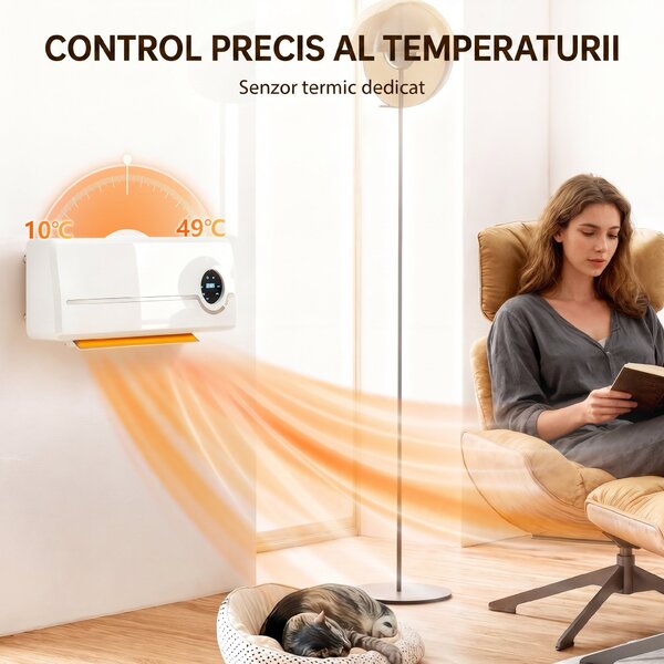 HOMCOM Încălzitor Electric 2000W de Perete cu 3 Moduri, Timer, Telecomandă și Blocare Copii | Aosom Romania