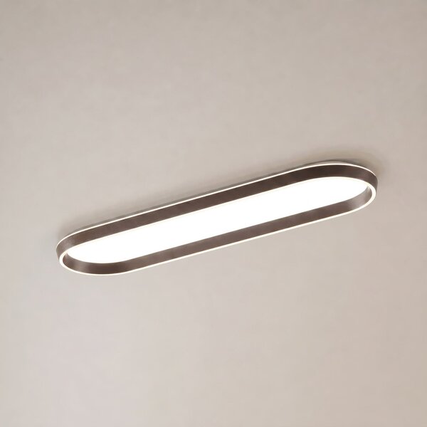 Lucande Plafonieră LED Rylan, 112 cm, maro, dimabil, CCT, reglabil, Maro / Rugină, Camera de zi / sufragerie, Metal, Modern