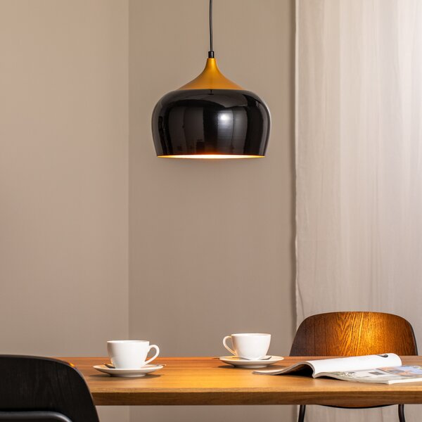 Opviq Berceste 212-S lampă suspendată Ø30cm negru / auriu, reglabil, Negru, Camera de zi / sufragerie, Metal