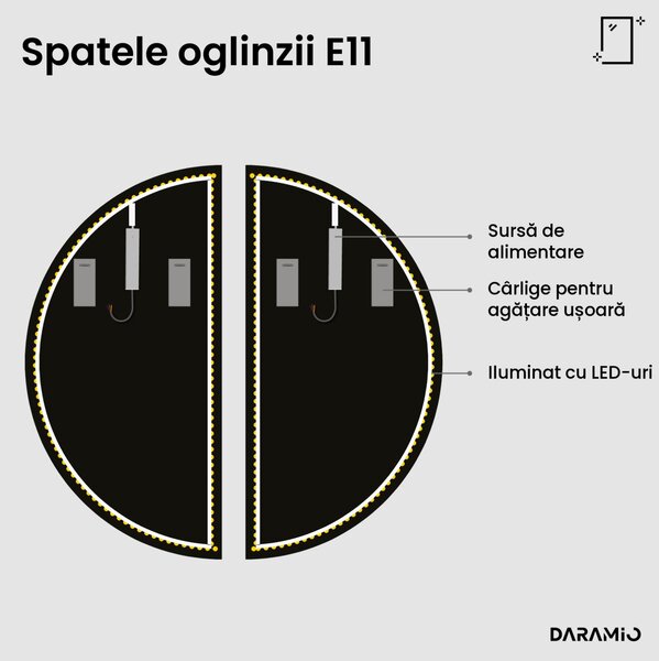 Oglindă semilună din două părți cu LED E11