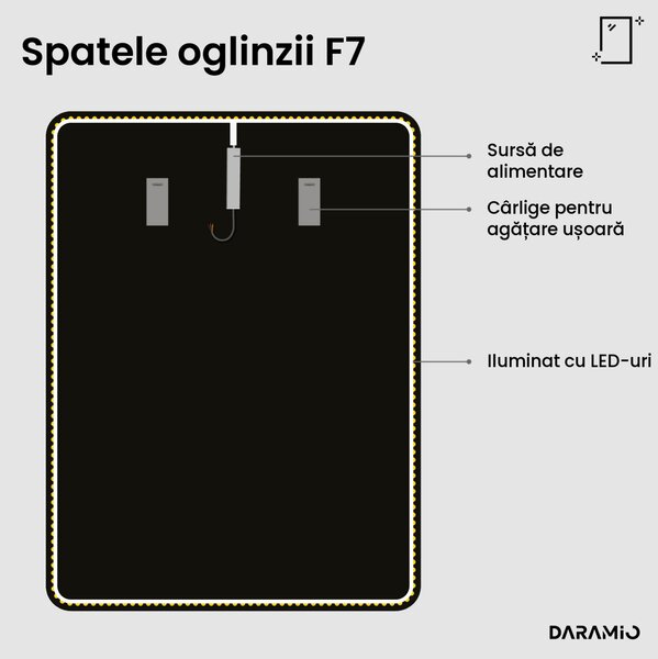 Oglindă cu colțuri rotunjite și LED F7