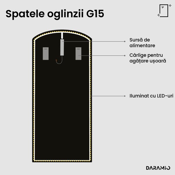 Oglindă arcuită mare cu LED G15