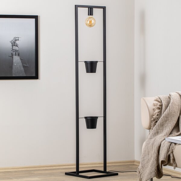 Envostar Hyazinth lampadar cu 2 ghivece de flori, Negru, Camera de zi / sufragerie, Metal