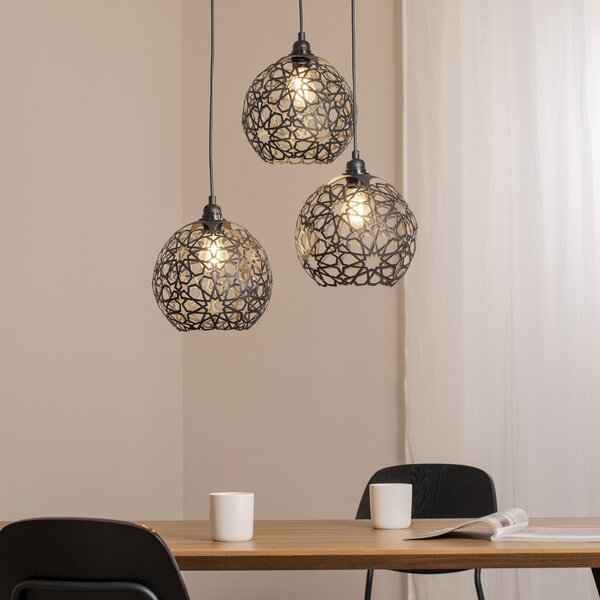 Opviq Lampă suspendată Fellini MR-787 3 becuri roundel negru, reglabil, Negru, Camera de zi / sufragerie, Metal, Modern, Pandantive la pachet