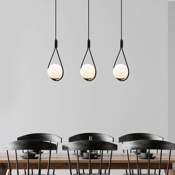 Opviq Lampă suspendată GMN-00009 3 becuri negru/opal sticlă, reglabil, Negru, Camera de zi / sufragerie, Metal, Modern