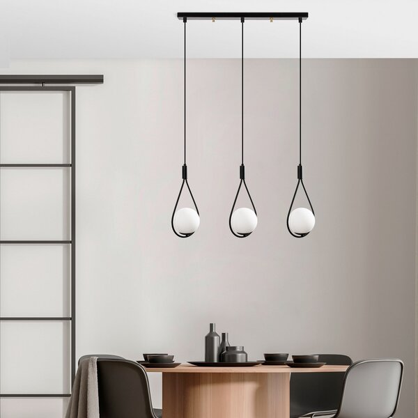 Opviq Lampă suspendată GMN-00009 3 becuri negru/opal sticlă, reglabil, Negru, Camera de zi / sufragerie, Metal, Modern